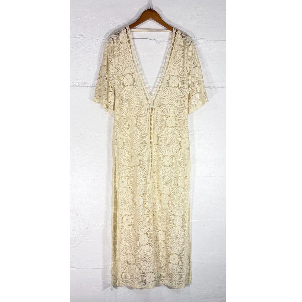 Chelsea28 Cream Crochet Lace Maxi Dress Swim Cover Up Boho Festival Small